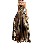 Sleeveless Backless Maxi Dress Women's Shiny Spaghetti Strap Bodycon Evening Gowns Sexy Glitter Metallic Dresses