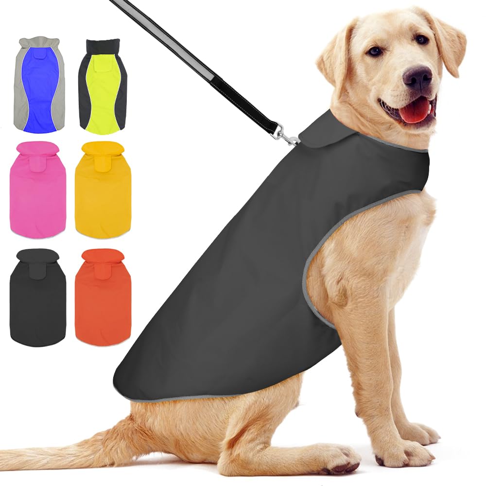 YFbrite Waterproof Dog Coat - Lightweight Pet Raincoat | Adjustable Warm Jacket | Dog Cloth for All Breeds Sizes (Gray, Large)