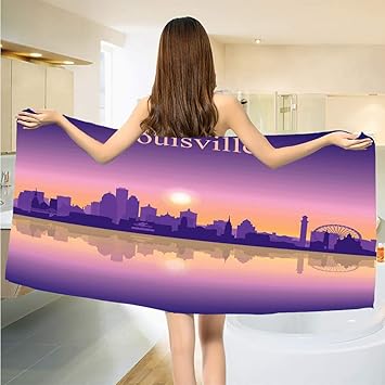 Toallas De Sudor para Gym City Silhouette Purple Ombre Effect Sun In