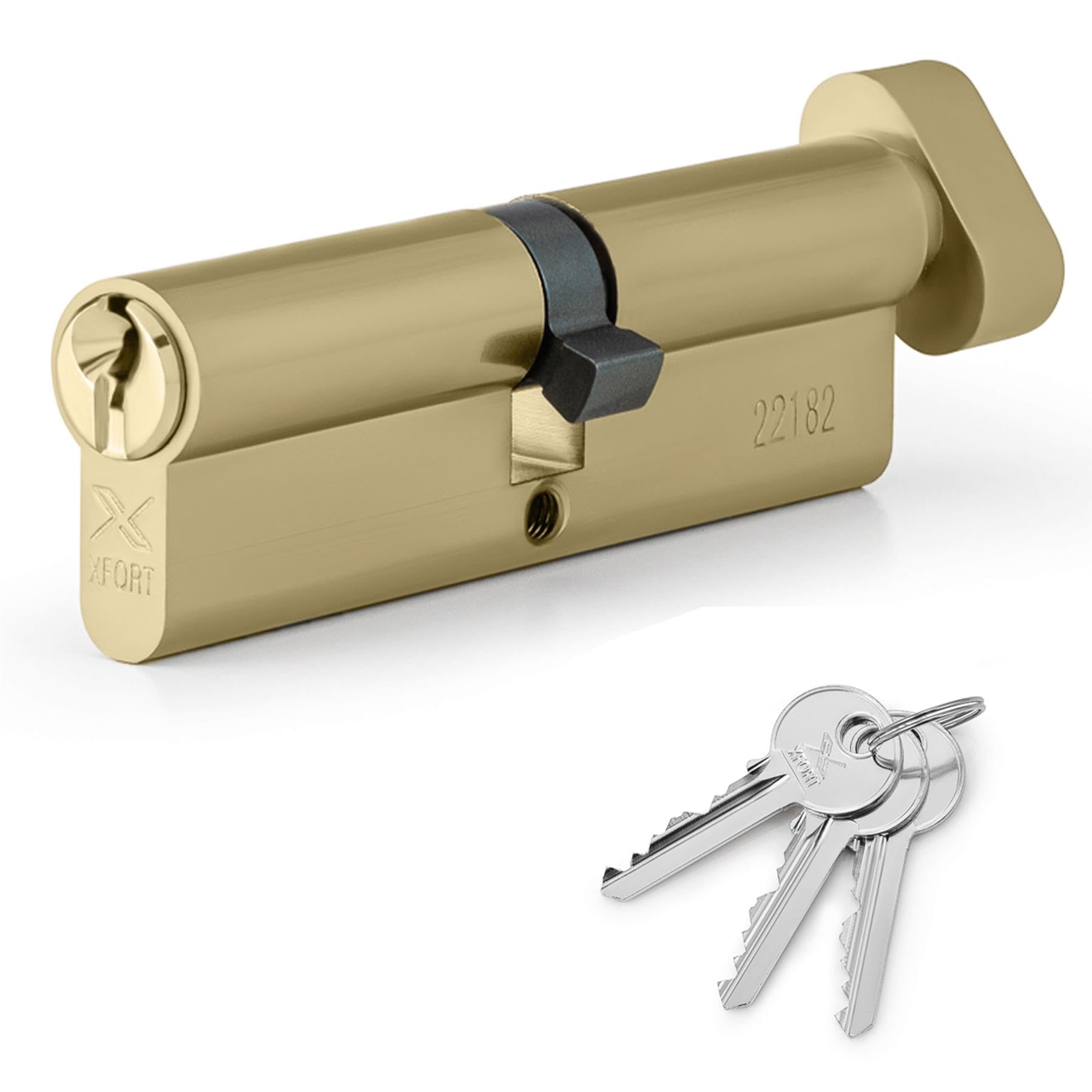 XFORT Brass 45/55T Thumb Turn Euro Cylinder Lock (100mm), UPVC Door Lock, 6 Pin Cylinder Lock with Key and Thumbturn, PVC Door Lock, Euro Lock Cylinder, Barrel Lock for Front Door or Internal Door