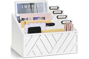 ANRXNCY Rustic Mail Organizer Letter Sorter for Counter, Mail Holder Desktop File Organizer Holder, Countertop Desk Office Accessories Organizer for File Letter Paper Folder, White Wooden Desk Organizer