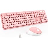 Kootop Wireless Keyboard Mouse, Cute 104 Keys Typewriter Pink White | Full Size With Number Pad &amp; Mouse,Compatible With All Windows,Ideal For Windows,1600DPI,Computer, PC, Notebook, Laptop