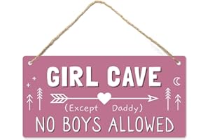 FUN-PLUS Girl Cave Sign, Teen Girls Room Decor, 12 * 6 Wall Hanging Decoration, Girls Only No Boys Allowed Except Daddy for Little Girls Bedroom