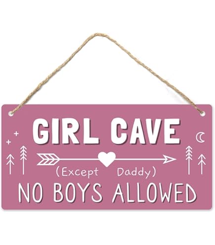 Girl Cave Except Daddy No Boys Allowed - 11.8"X 5" Oval Wooden Hanging Sign With Hooks, Retro Glow Neon Door Art Sign, Housewarming Gift For Women