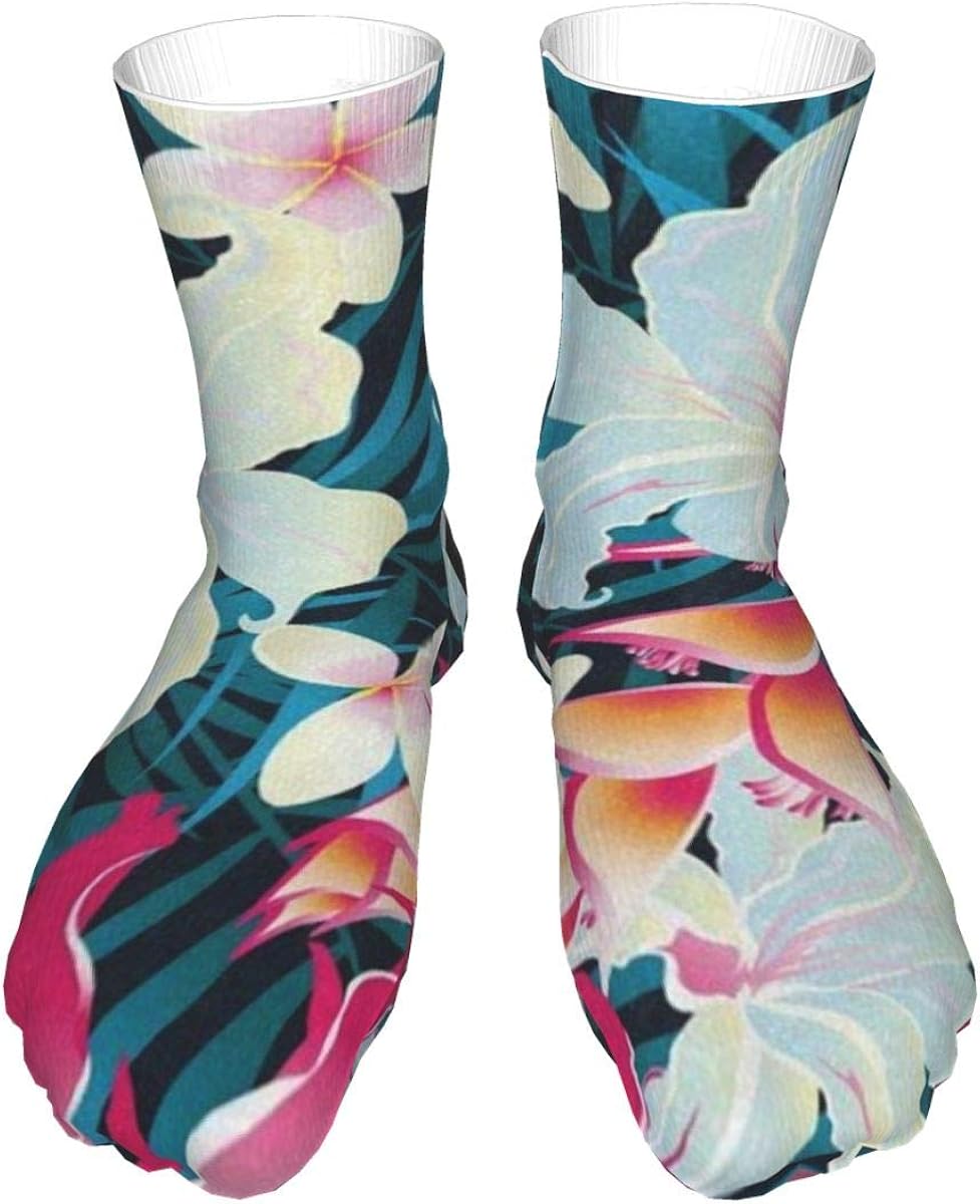 Crew Socks Summer Hawaii Stylish Flower Palm Tree Leaves Retro Mens