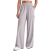 G4Free Womens Stretchy Wide Leg Trousers with Pockets Lightweight Loose Slacks for Work Casual Travel(Chrim Gray,M,31")