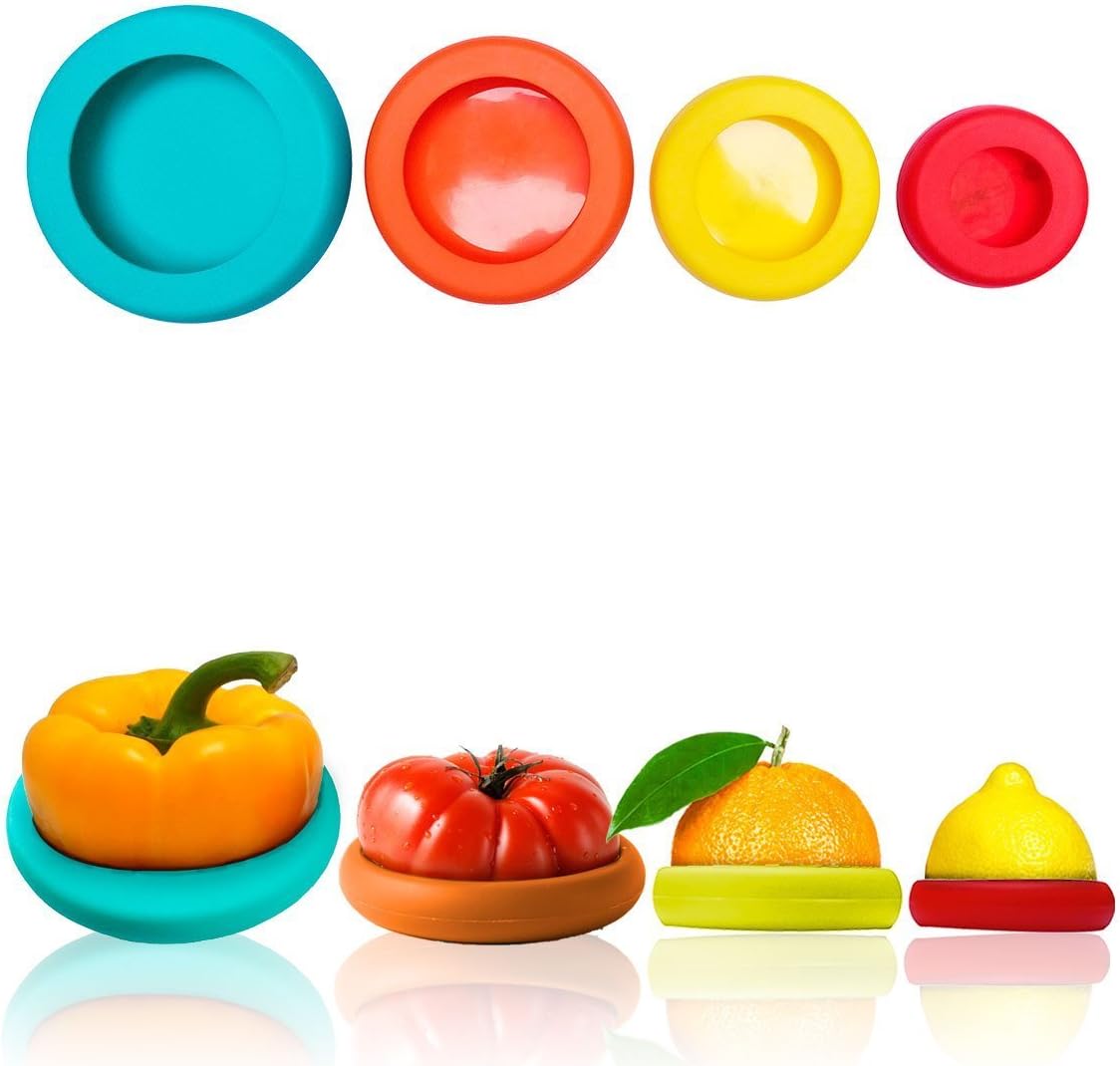 Onecook Reusable Silicone Food Savers Set of 4 Fruits And Vegetables Storage Cover BPA Free Assorted Color Silicone Stretchable