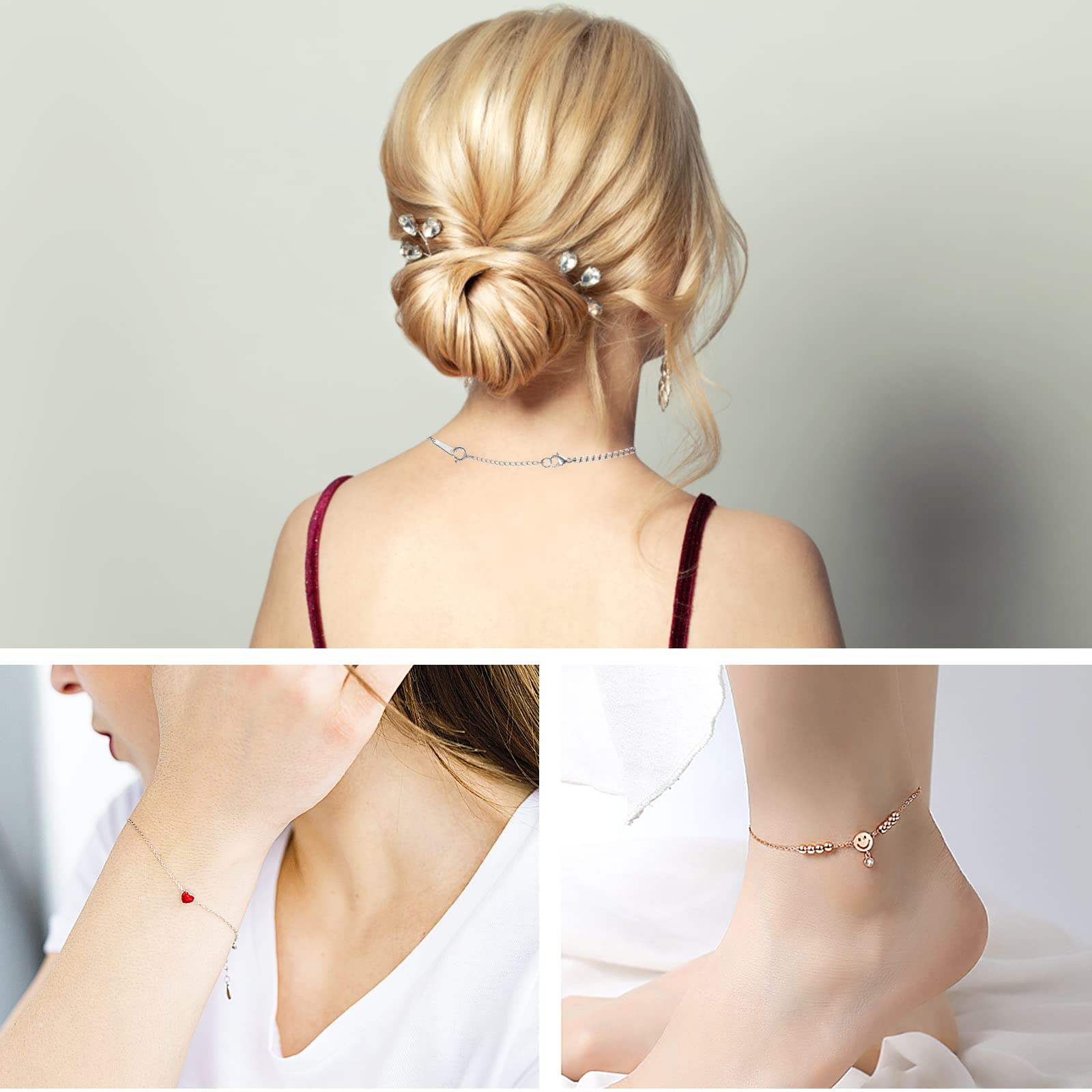 4Pcs 925 Sterling Silver Necklace Extender, Chain Extenders Bracelet Anklet Extension for Women Multiple Necklaces Jewelry (1”, 2”, 3”, 4”)