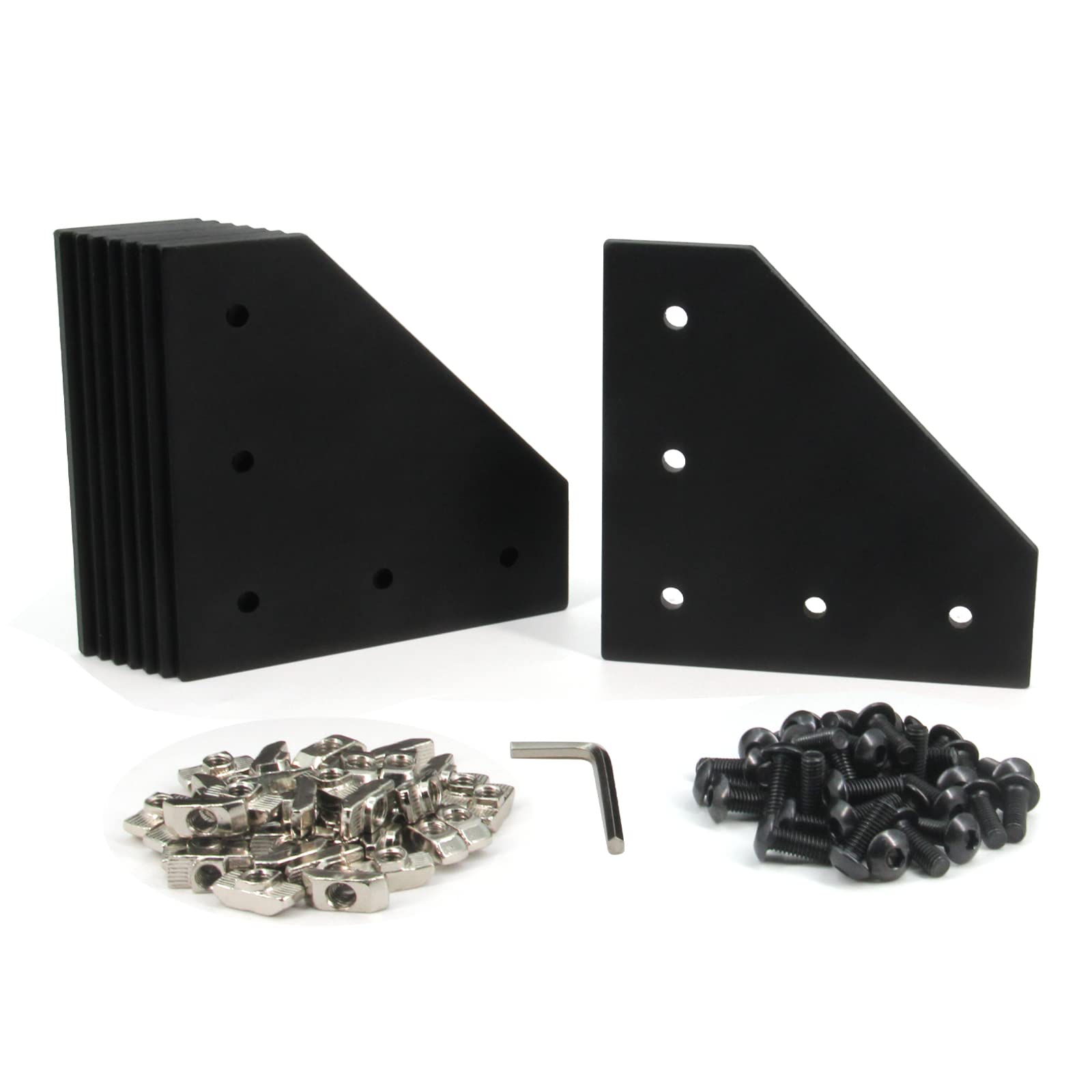 Yeebyee 4040 Corner Bracket Plate L Shape 5 Hole 90 Degree Outside Joining Plate with M6x16mm Screws and T-Nuts for 40 x 40mm Series Aluminum Extrusion Profile, 8pcs/Pack (Black-4040 L Shape) — image 1