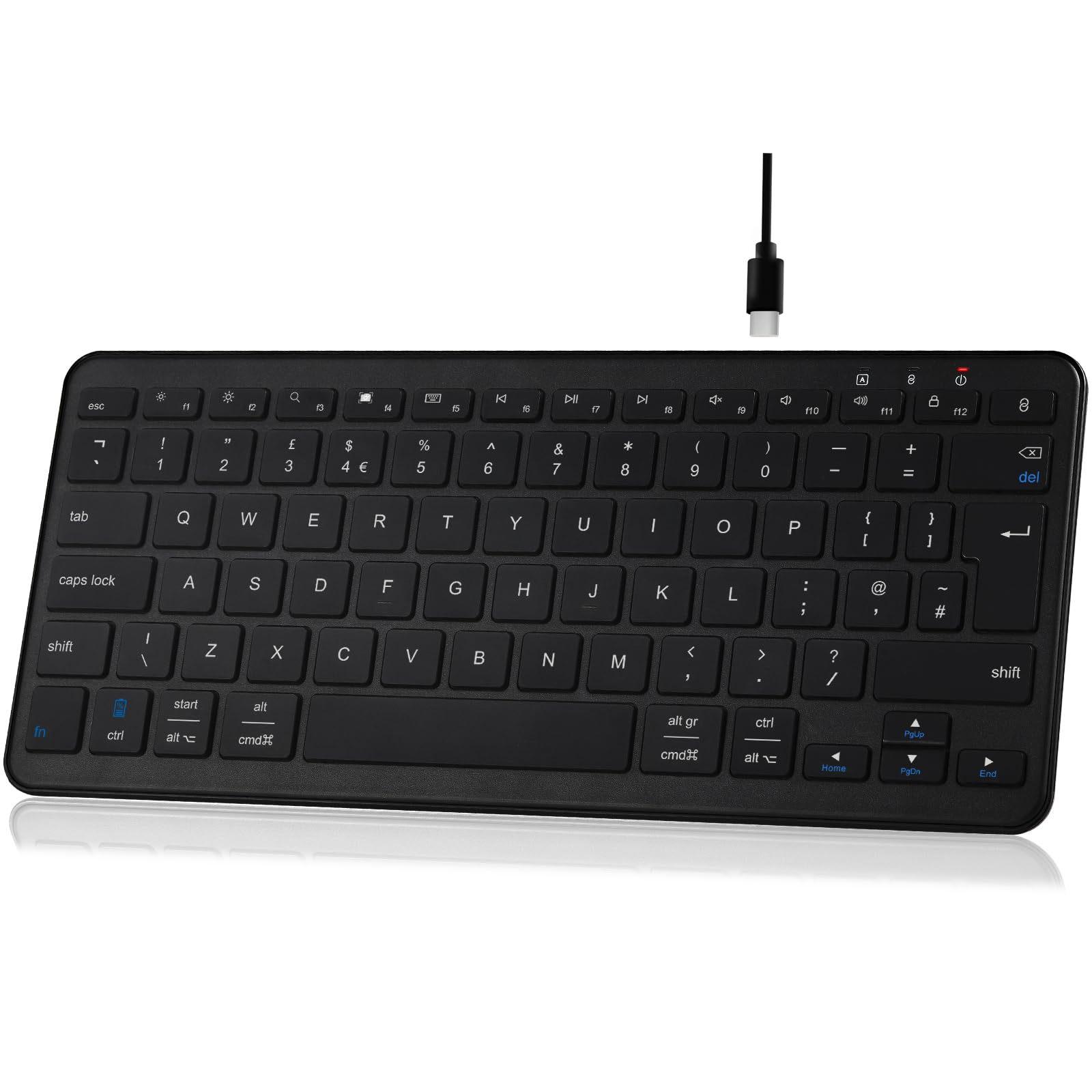 Qulose Bluetooth Wireless Keyboard, Mini Keyboard Rechargeable USB-C with Media Hotkeys, Ultra Slim Ergonomic, Compatible with Apple macOS/iOS/Windows/Android, UK Layout Compact-Black