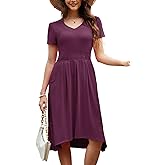 Alaster Queen Womens Summer 2025 V Neck Dresses Casual Midi T Shirt Waist Pleated Sundress with Pocket