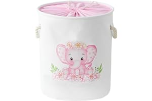 INough Baby Basket Pink Hamper Large Kids Hamper Baby Laundry Hampers for Nursery Girl, Girls Laundry Baskets for Kids, Dirty Clothes Basket Collapsible Kids Toys Orgnizer for Kidsroom/Nursery