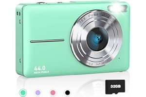 AiTechny Digital Camera for Teens, 1080P FHD Kids Camera 44MP Point and Shoot Digital Camera with 32GB Card, 16X Zoom, Anti-Shake, Small Compact Camera Gift for Kids Boys Girls(Green)