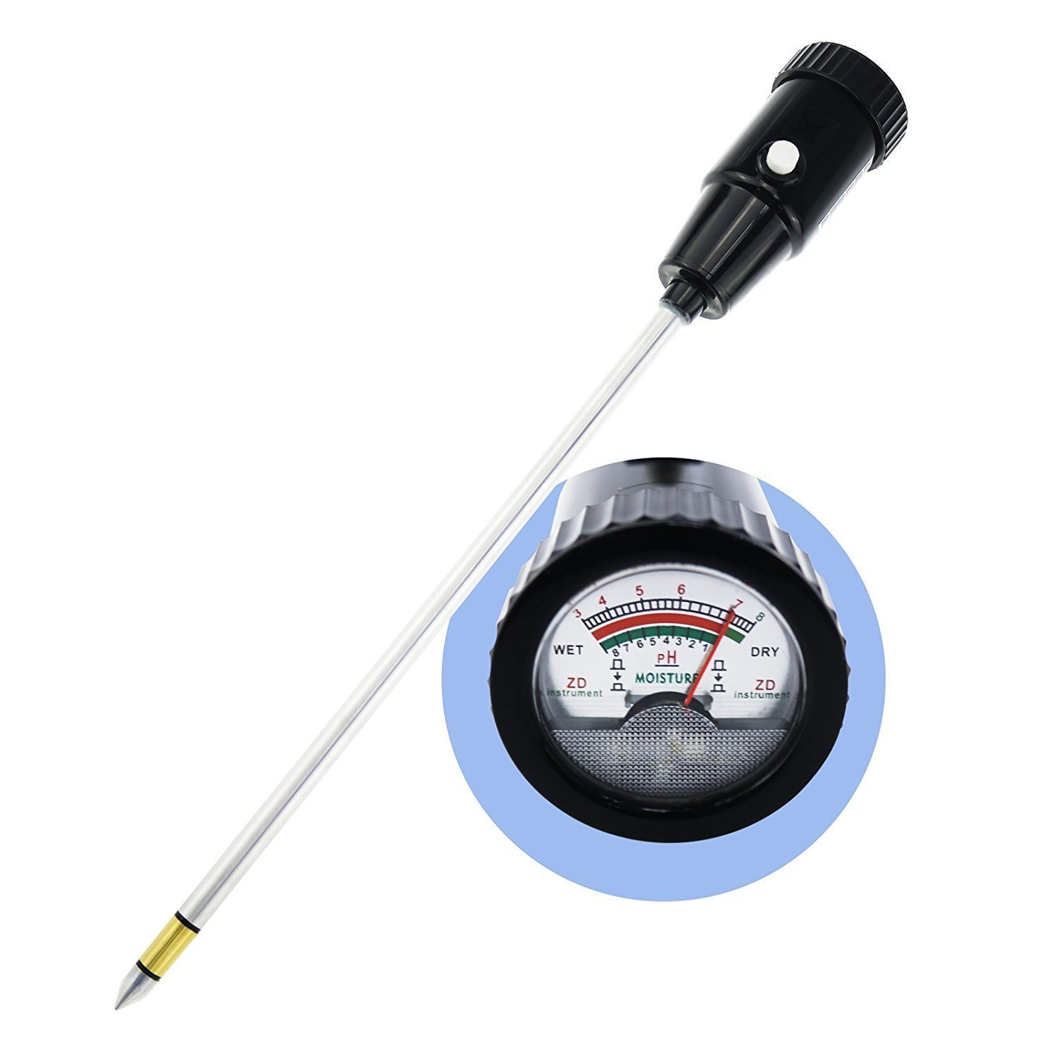 Durable Soil pH & Moisture Meter with Long Probe 11.6 inches (295mm) Gardening Tools for Home Garden Orchard Vineyard Lawn Farm Indoor & Outdoor Use pH range of 3.0 to 8.0 (No Battery needed)