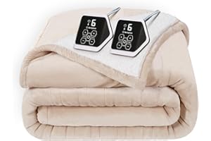 Westinghouse Electric Heated Blanket - Queen Size, Soft Flannel to Sherpa, 10 Heating Levels, 12 Hour Auto Off, Machine Washable, 84x90 Inch, Beige
