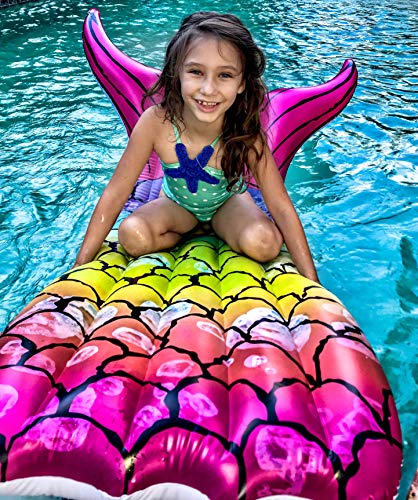Pool Floats for Adults - Mermaid Pool Float - Large Inflatable Pool Floats for Kids and Adults - Easy Fill Valve - Huge Inflatable Floats for Pool, Beach Lake River Raft Floatie Toys Summer Fun