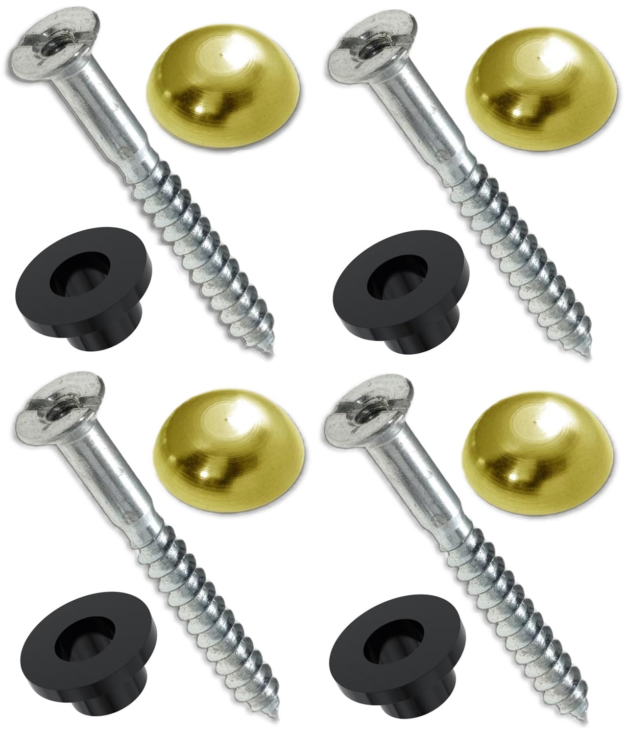Merriway BH02143 (4 Pcs) Zinc Plated Mirror Screw 50mm (2 inch) with Brass Dome and Washers - Pack of 4 Pieces, Silver