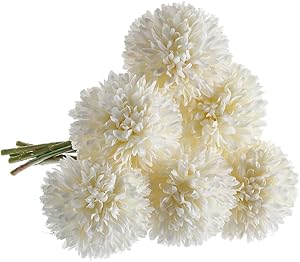 CQURE Artificial Flowers, Fake Flowers Silk Plastic Artificial Hydrangea 6 Heads Bridal Wedding Bouquet for Home Garden Party Wedding Decoration 6Pcs (White)