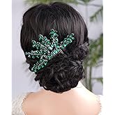 Kercisbeauty Emerald Crystal Hair Comb for Wedding Women Bridal Green Rhinestones Hair Piece Jewelry Vintage Boho Handmade Hair Accessories (Green)