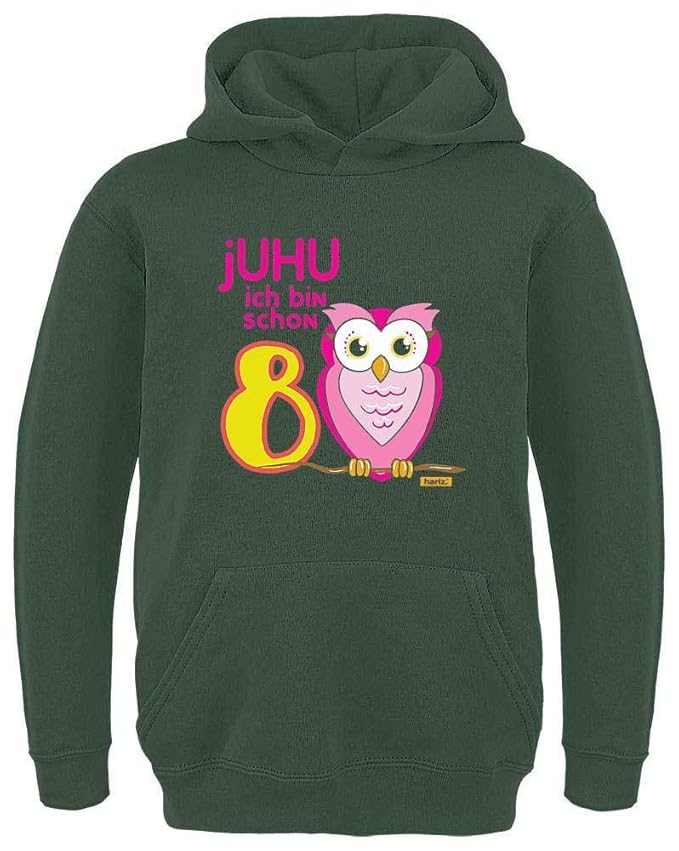 HARIZ Kinder Hoodie JUHU Ich Bin Schon Acht Eule 8 Geburtstag Bday Geschenk Plus Geschenkkarte
