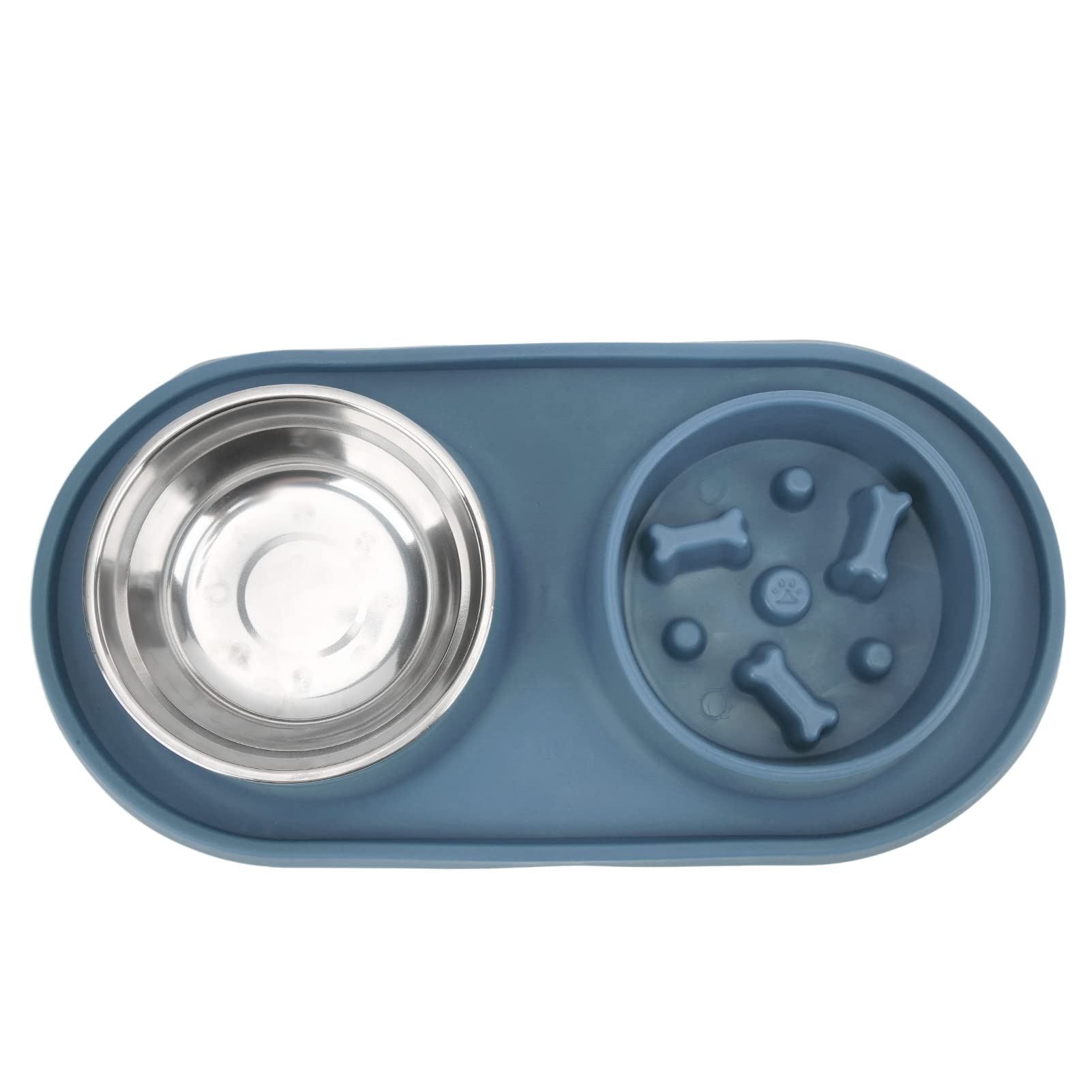 Atyhao Dog Bowl Set, Anti Skid Removable Double Pet Slow Feeder with No-Spill Non-Skid Silic Mat Stainless Steel Water Bowl for Dogs Cats Pets