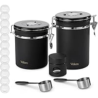 Veken Coffee Canister, 2 Piece Airtight Stainless Steel Coffee Container with Date-Tracker, Measuring Scoop, 12 Extra…