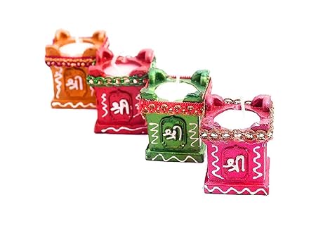 BK Creation Tulsi Diya Candle | Clay & Terracotta Diya for All Kind of Festival Diwali/Navratri | Colourful Hand Painted Puja Pooja Diya | Home Decoration (Multicolor) (PCS of 4)