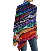 Women's Boho Floral Turtleneck Blouse Asymmetrical Hem Fall Casual Loose Long Sleeve Tunic Top Shirt for Women