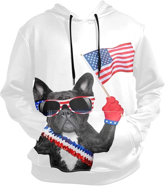 Amazon Fohoo パーカー メンズ 大きいサイズ 長袖 アメリカ国旗 パグ フーディ おしゃれ フード付き プルオーバー ポケット付き 薄手 トレーナー パーカー 通販