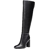 JustFab Knee High Boots Womens Square Toe Chunky Heel Tall Boots for Women High Heel Side Zipper Long Boots (Size 8.5, Black)
