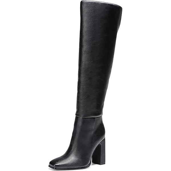Amazon.com | JustFab Knee High Boots Womens Square Toe Chunky Heel