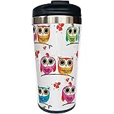 Fenmshairy Cute Colorful Woodland Owls Travel Coffee Mug 13 Oz for Owl Lovers, Stainless Steel Insulated Tumbler Cup with Lid, Holiday, Birthday & Christmas Gift for Men, Women, Friend, Bestie, Sister