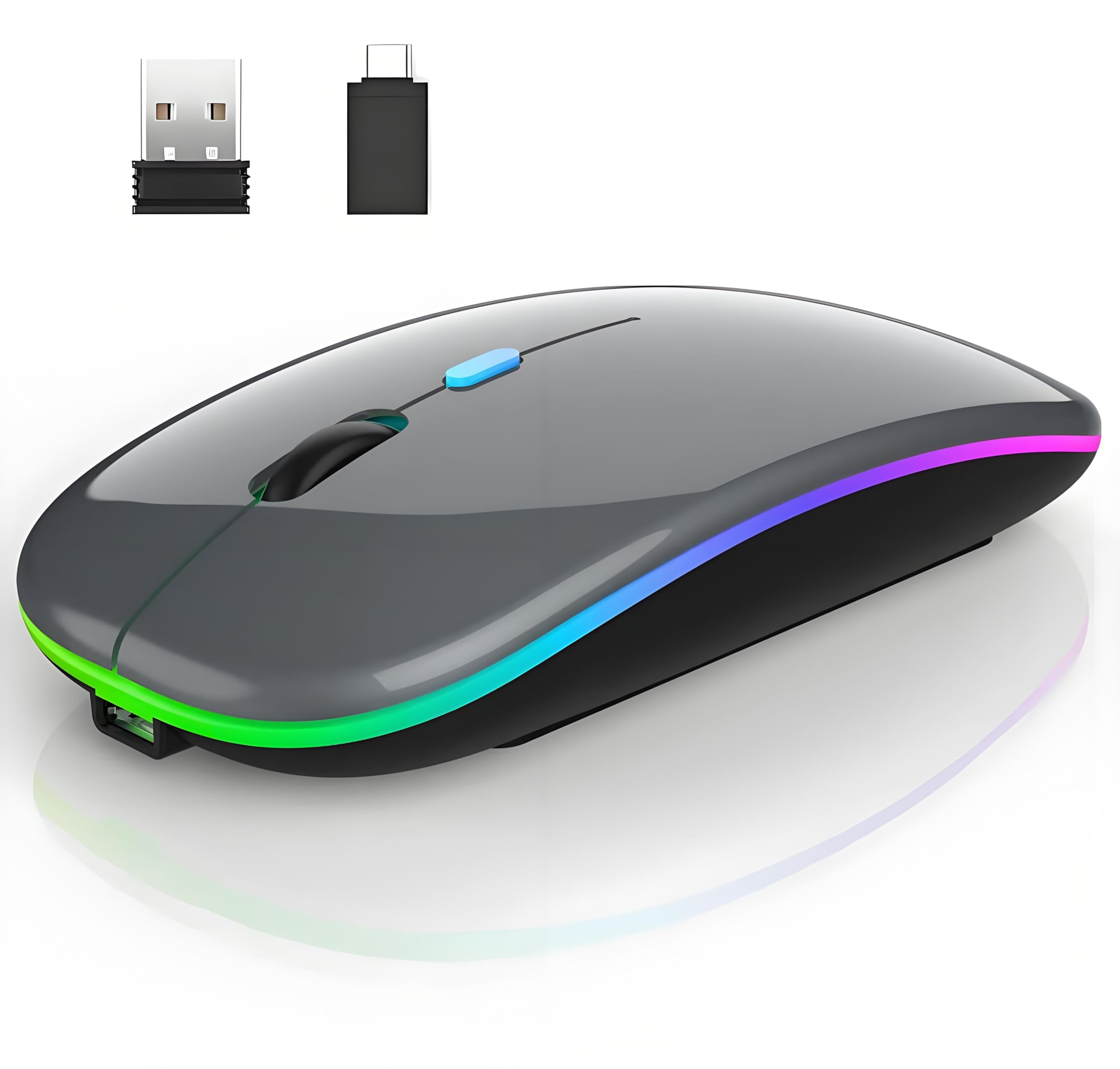 Photo 1 of Neises Rechargeable Wireless Mouse,Rechargeable Laptop Mice with LED Use Portable(Bluetooth 5.2 and 2.4GHz USB Type-c Receiver) Computer Mouse for Laptop/iPad/mac/MacBook/Pc