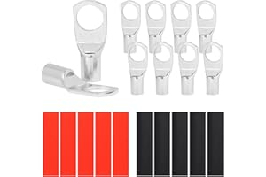MAMFOUS 10PCS SC10-8 Tinned Copper Wire Lugs AWG 8,Battery Cable Ends Terminal Connectors with Heat Shrink Tubing (SC10-8)