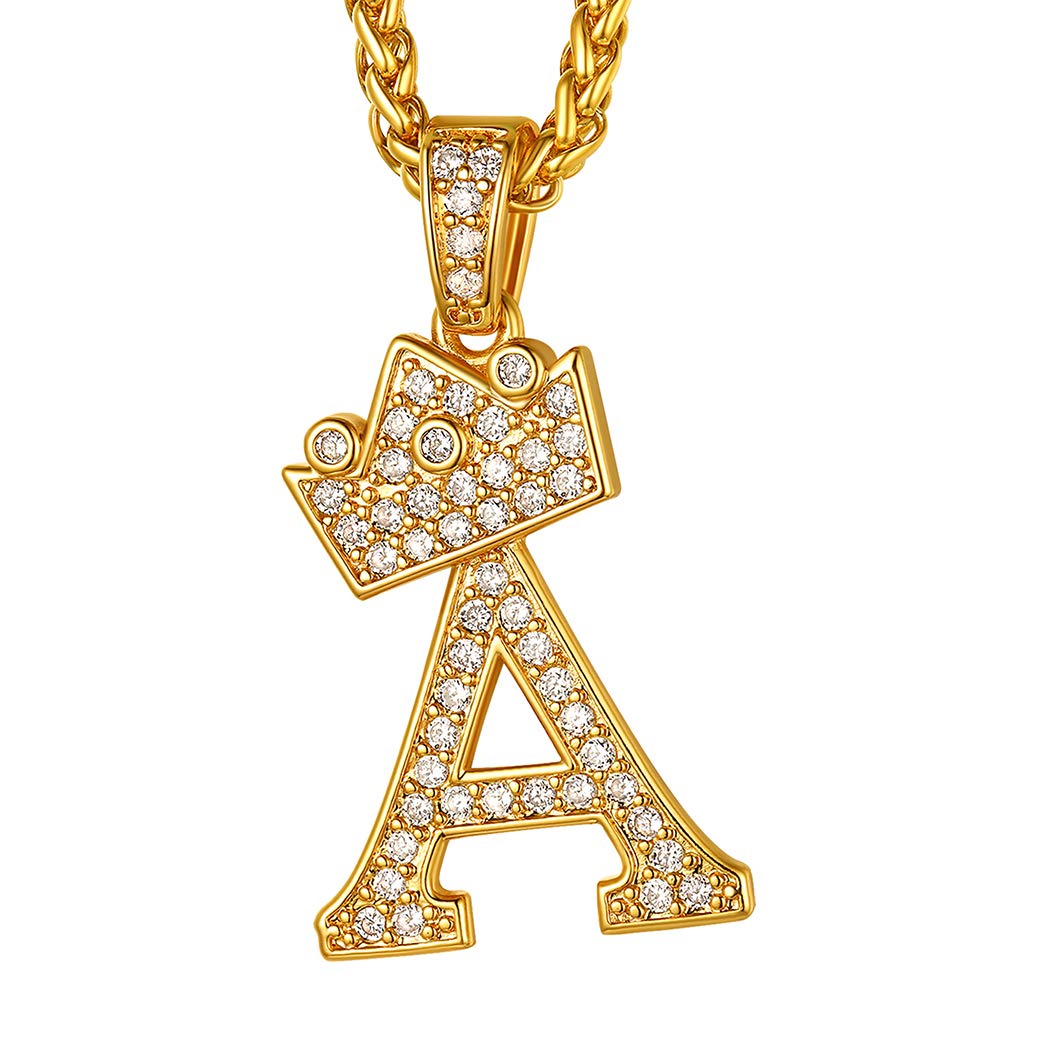 Suplight Crown Pendant with Chain 22 inch, Hip Hop Alphabet Necklace, 18K Gold Plated Cubic Zirconia CZ Tennis Initial Letter a Necklace for Men Women โ image 1