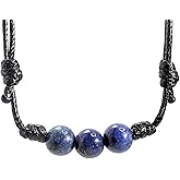 Luck Strings Lapis Lazuli Gemstone Beads Pendant Knotted Necklace with Adjustable Wax Nylon Cord - Unisex Beaded choker Men Women