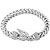 LCTrusttmor Gahna Viking Dragon Bracelet for Men, 316L Stainless Steel Cuban Link Chain 10mm Width, 8 Inch Length, Vintage Silver/Black/Steel/Gold, Punk Norse Jewelry Gifts for Him Husband