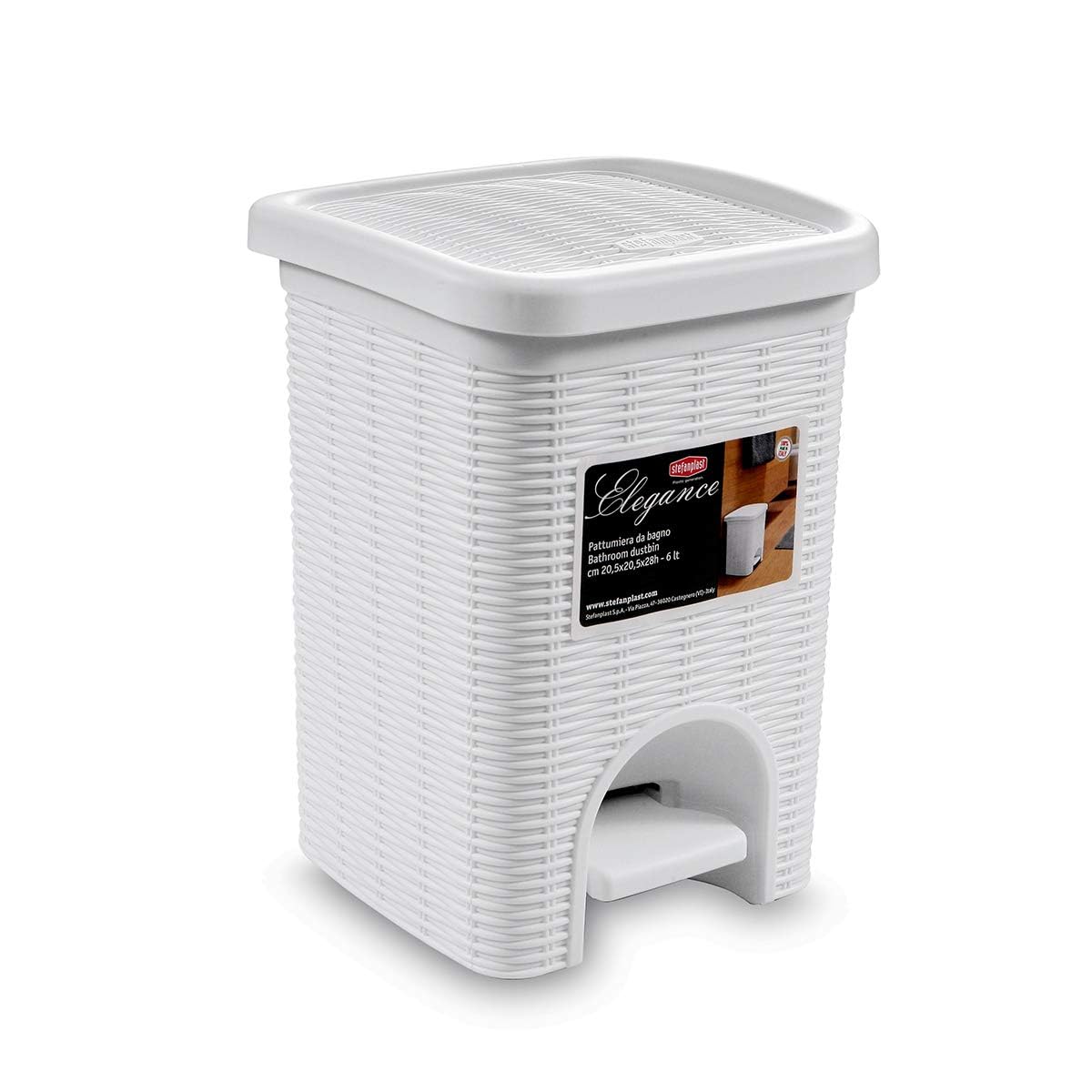 Stefanplast Elegance Bathroom Dustbin, White, 20.5 x 20.5 x 28 cm