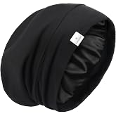 YANIBEST Slouchy Beanie Hat Satin Lined Sleep Cap Satin Bonnet Chemo Headwear Caps for Women and Men Pure Black