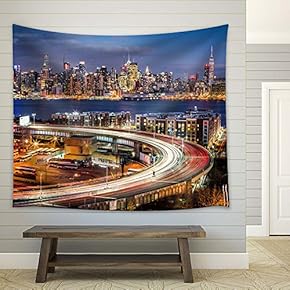 Traffic and Light Trails on The Helix in New York City - Fabric Tapestry, Home Decor - 51x60 inches