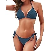 Zojuyozio Women Two Piece Bikini Swimsuit Halter Triangle Bathing Suits Cheeky String Bikini Sets