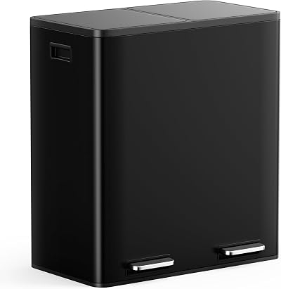 VonHaus 60L Double Kitchen Bin Black Two Section Recycling System