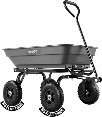 Carrello Ribaltabile per Giardinaggio Carico di 181 kg, con Meccanismo di Scarico Rapido, Ruote Girevoli, Cuscinetti Rotanti Flessibili, Carrello da Giardino per Piante, Terreno, Colture