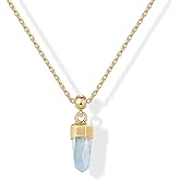 PAVOI Gemstone Gold Charm Necklace for Women - 14K Gold Plated Adjustable Chain Dainty Pendant Gemstone Necklaces with Cute Charms Set - Hypoallergenic Trendy Healing Crystal Pendants