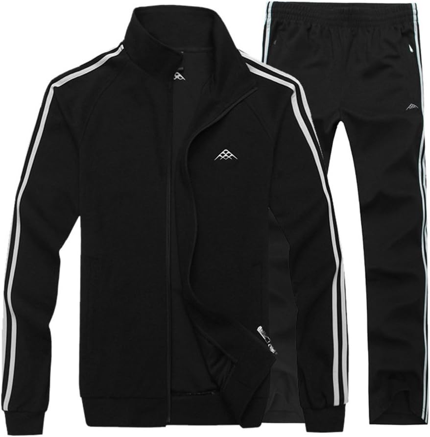 Men's Classic Striped Winter Tracksuit Running Joggers Sports Warm Sweatsuit Big