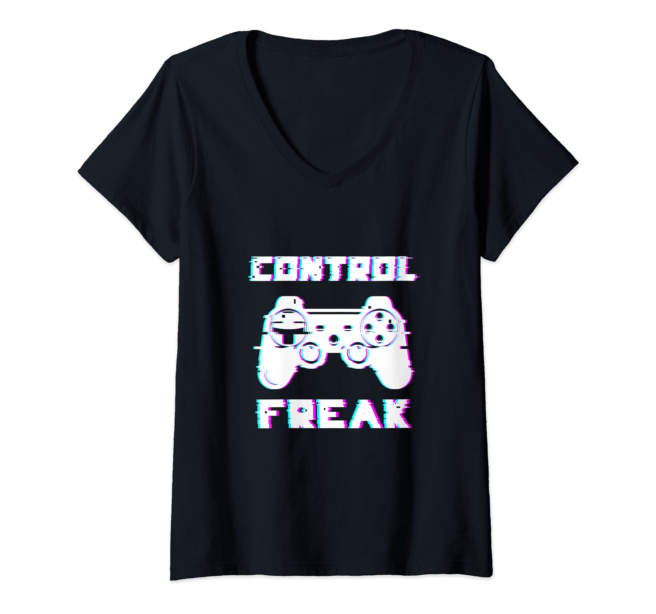 Womens Control Freak Play Arcade Game Over Playing Games Gaming Win V-Neck T-Shirt