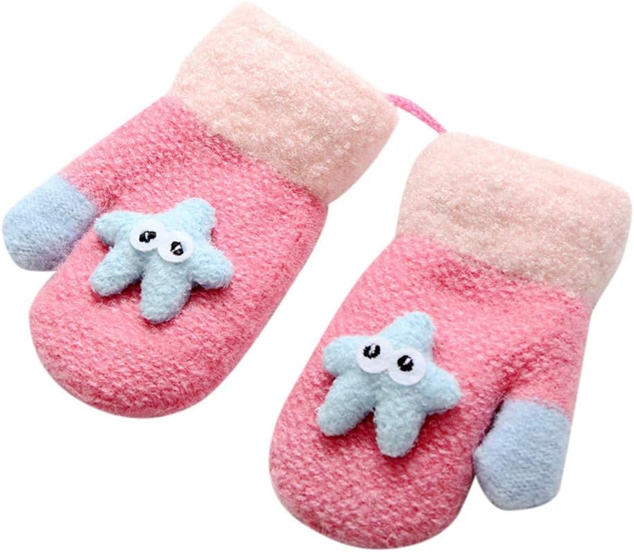 Girls Gloves,Zerototens Kids Boys Girls Cute Thicken Cartoon Star Hot Winter Warm With Ropes Knitted Mittens Toddler Infant Baby Gifts Stretchy Knit Gloves