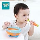 ReeR Stay Put Suction Bowl with Twisty Suction Base for Infant and Toddler-Self Feeding- Bonus Spoon and Fork (Orange and Blue)