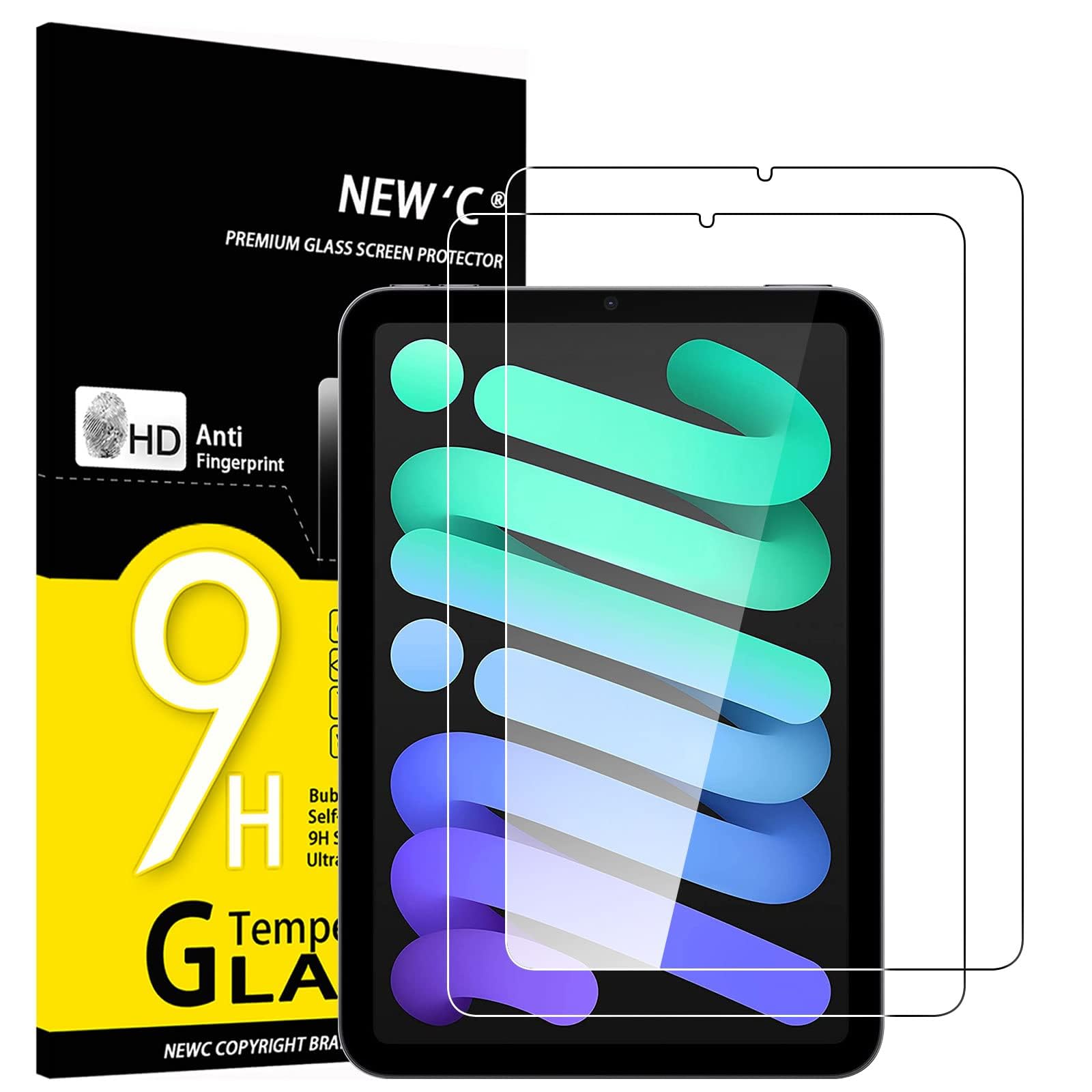 NEW'C 2 Pack Designed for iPad mini 7 (A17 Pro, Model 2024, 7th Generation) / mini 6 (Model 2021, 6th Generation), 8.3 inches Screen Protector Tempered Glass, Bubble Free, Ultra Resistant
