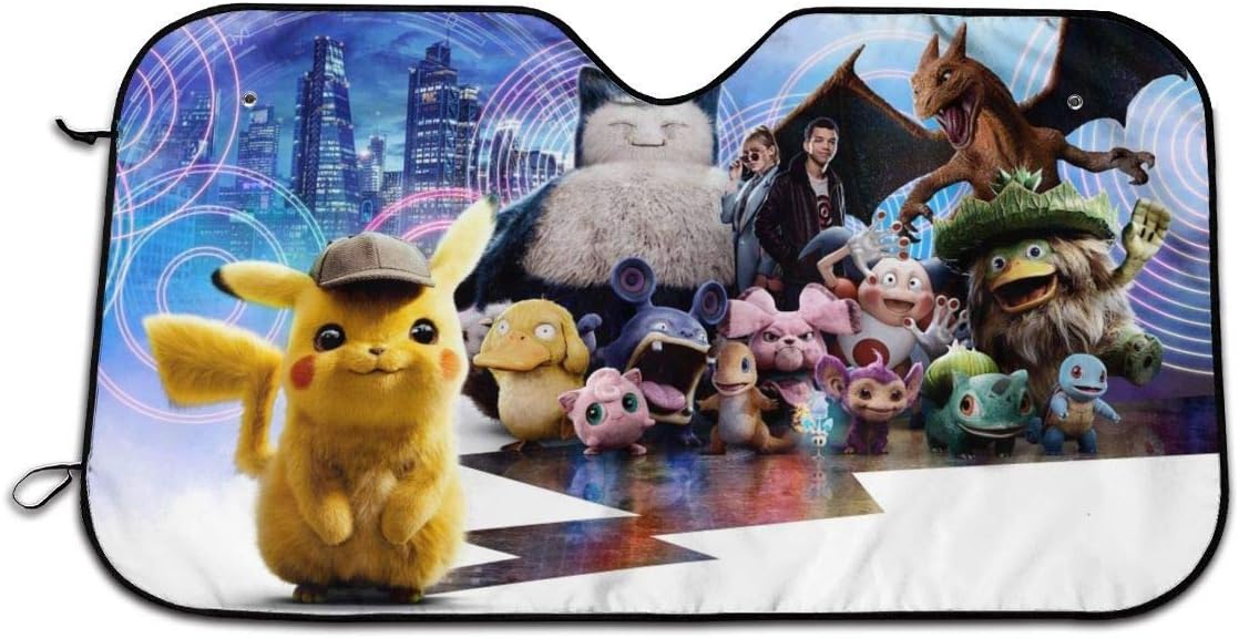 Amazon Co Jp 名探偵ピカチュウ フロントガラス用 車用 サンシェード 個性的なデザイン紫外線対策 日焼け防止 折り畳み 日除け 車用品 車中泊 チ車の窓日除け車 フロントガラス用 展開寸法70 130cm 吸盤2個付 Car Bike Products
